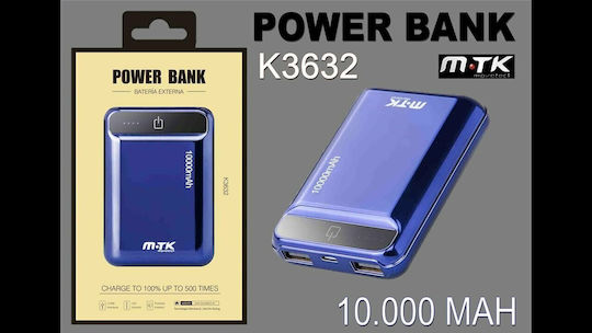 Moveteck K3632 Power Bank 10000mAh with 2 USB-A Ports Blue vue 2