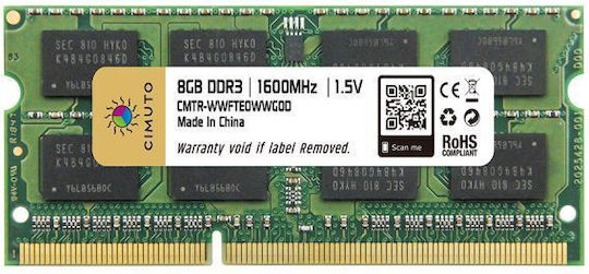 Cimuto DDR3 with Module 1x8GB and Speed 1600 for Laptop DPZJSVMBM view 2