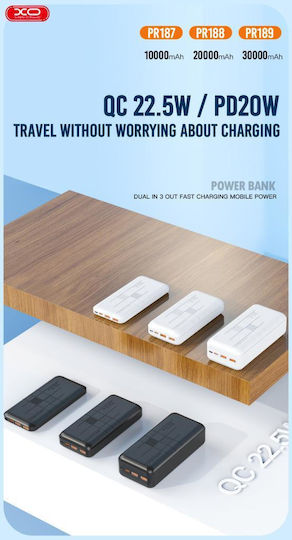 XO PR188 Power Bank 20000mAh 22.5W with 2 USB-A Ports and USB-C Port Power Delivery Black vue 7