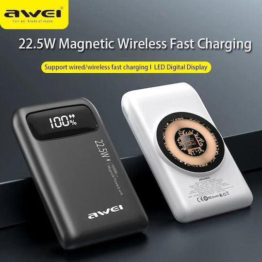 Awei P156 MagSafe Power Bank 10000mAh With USB-A Port and USB-C Port Black view 3