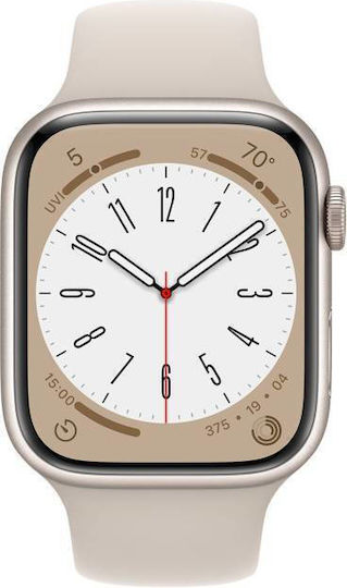 Apple Watch Series 8 Cellular Aluminium 45mm Waterproof with eSIM and Heart Rate Monitor (Starlight with Starlight Sport Band) view 1