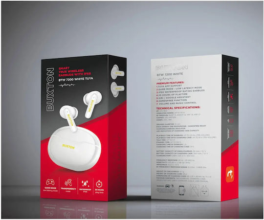 Buxton BTW 7200 TUYA In-ear Bluetooth Handsfree Earphones with Sweat Resistance and Charging Case White view 6