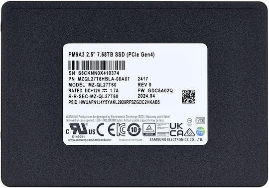 Samsung PM9A3 7.6TB 2.5'' SSD with PCI Express 4.0 Connection Bulk – widok 3