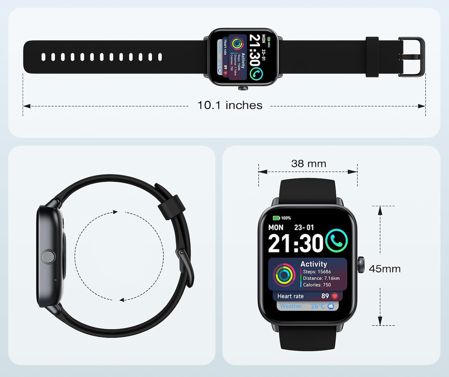 AEAC IDW19 Smartwatch with Heart Rate Monitor (Black) view 4