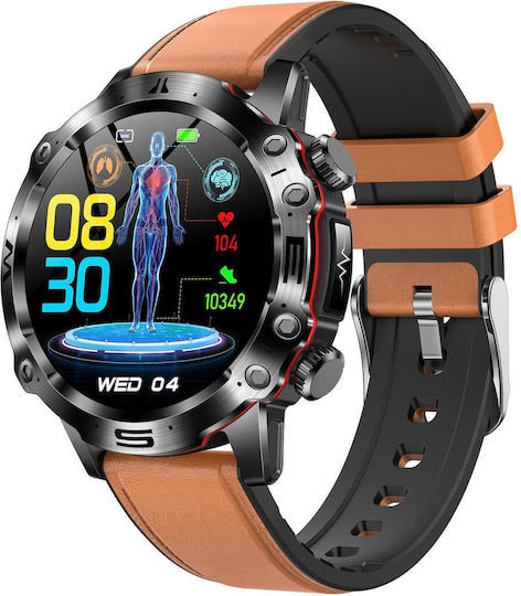 Et482 1.43 Inch Amoled Screen Sports Smart Watch Support Bluethooth Call Ecg Function Brown Leather Band view 1