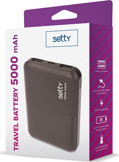 Setty GSM043159 Power Bank 5000mAh with 2 USB-A Ports Black vista 2