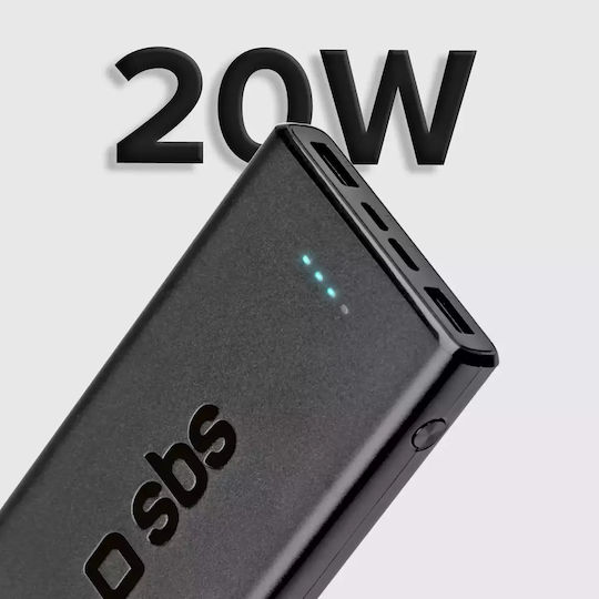 SBS Power Bank 10000mAh 20W with 2 USB-A Ports and USB-C Port Power Delivery Black view 9