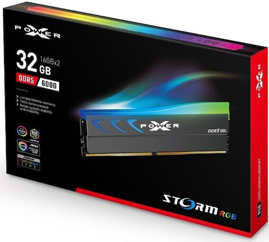 Silicon Power Storm RGB DDR5 32GB RAM with 2x16GB Modules and Speed 6000 for Desktop SP032GXLWU60CFDK view 5