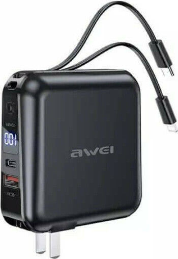 Awei P48K Power Bank 15000mAh with USB-A Port and USB-C Port Quick Charge 3.0 Black