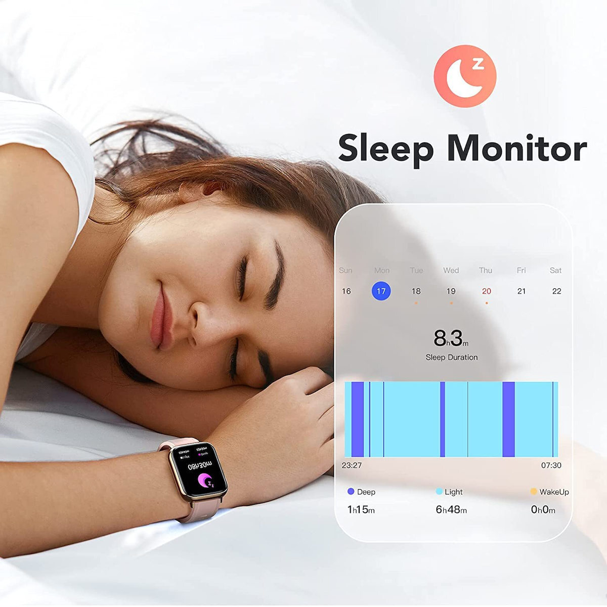 Agptek Smartwatch with Heart Rate Monitor (Rose Gold) view 7