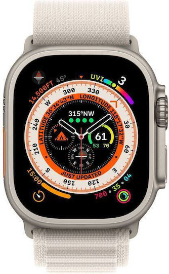 Apple Watch Ultra Titanium 49mm Waterproof with eSIM and Heart Rate Monitor (Starlight Alpine Loop Small) view 1