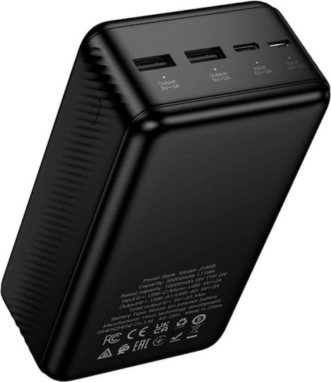 Hoco J165B Power Bank 30000mAh with 2 USB-A Ports and 2 USB-C Ports Black view 3