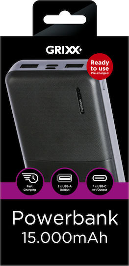 Grixx GREXTBP15PDB02 Power Bank 15000mAh with 2 USB-A Ports Black view 3