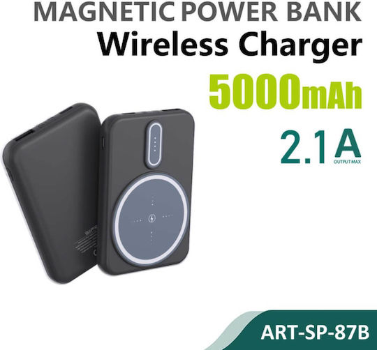 SiiPro SP-87B MagSafe Power Bank 5000mAh 5W with USB-A Port and USB-C Port Black
