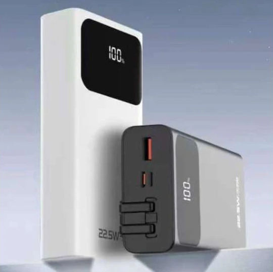 Pavareal G09 Power Bank 10000mAh Built-In Cable PD 20W & QC 22.5W LED Display White view 2