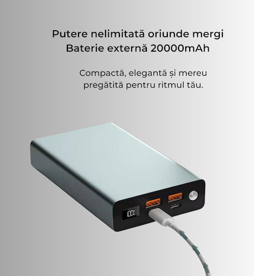 Voltres Power Bank 20000mAh 100W with 2 USB-A Ports and 2 USB-C Ports Silver view 3