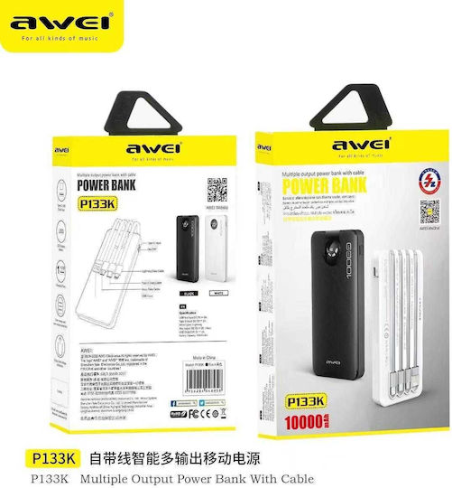 Awei P133K Power Bank 10000mAh with USB-A Port and USB-C Port Black view 3