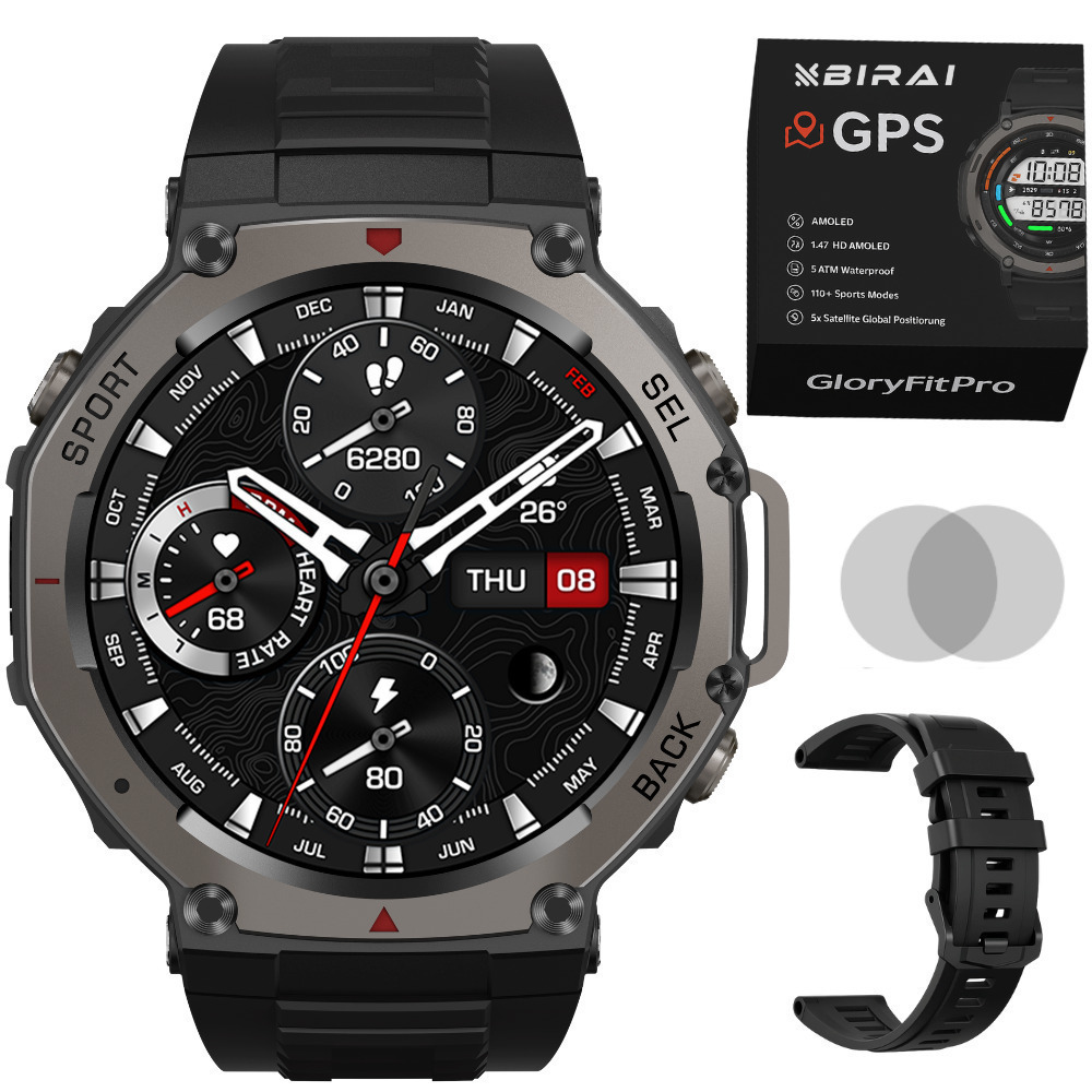 GloryFitPro Waterproof Smartwatch with Heart Rate Monitor Black