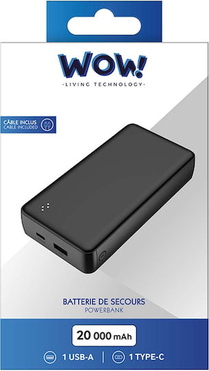 WOW Power Bank 20000mAh with USB-A Port and USB-C Port Black view 4