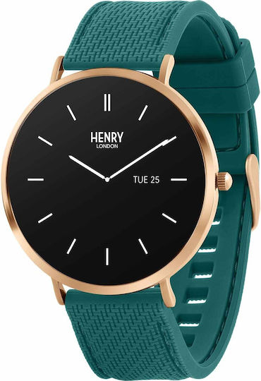Henry London Smart Stainless Steel 43mm Smartwatch with Heart Rate Monitor (Rose & Teal Silicone) view 1