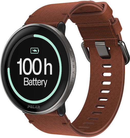 Polar Ignite 3 43mm Waterproof Smartwatch with Heart Rate Monitor (Titanium with Brown Strap) view 3