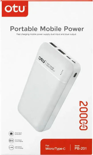 PB201 Power Bank 20000mAh with 2 USB-A Ports White view 2
