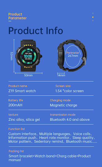 Z19 Smartwatch with Heart Rate Monitor (Black) view 4