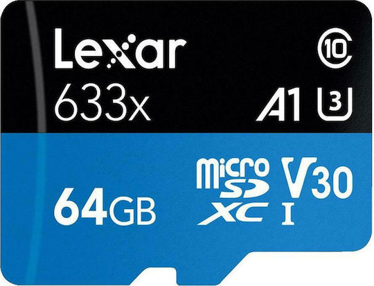 Lexar High-Performance 633x microSDXC 64GB U3 V30 A2 UHS-I 100MB/s with Adapter view 1