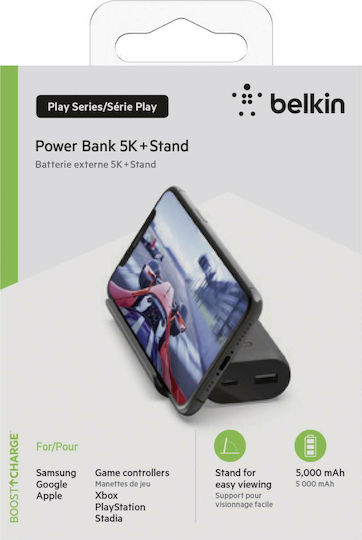 Belkin Boost Charge + Stand Play Series Power Bank 5000mAh 12W with USB-A Port and USB-C Port Black
