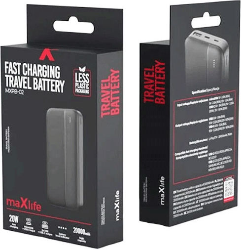 Maxlife MXPB-02 Power Bank 20000mAh 20W with USB-A Port and 2 USB-C Ports Power Delivery Black view 4