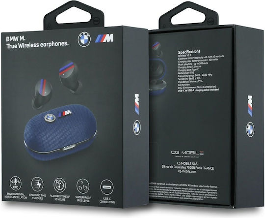 BMW Metal Logo In-ear Bluetooth Handsfree Headphones with Sweat Resistance and Charging Case Blue view 6