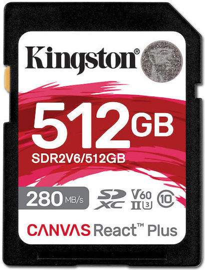 Kingston Canvas React Plus V60 SDXC 512GB Class 10 U3 V60 UHS-II vista 2