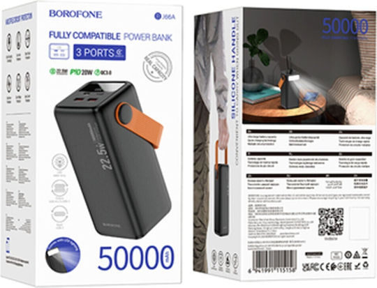 Borofone BJ66A Power Bank 50000mAh 22.5W with 2 USB-A Ports and USB-C Port Black