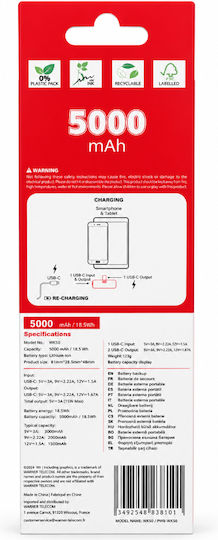 Wonder WX5D Extra Compact Power Bank 5000mAh 18W with USB-C Port Power Delivery Black view 3