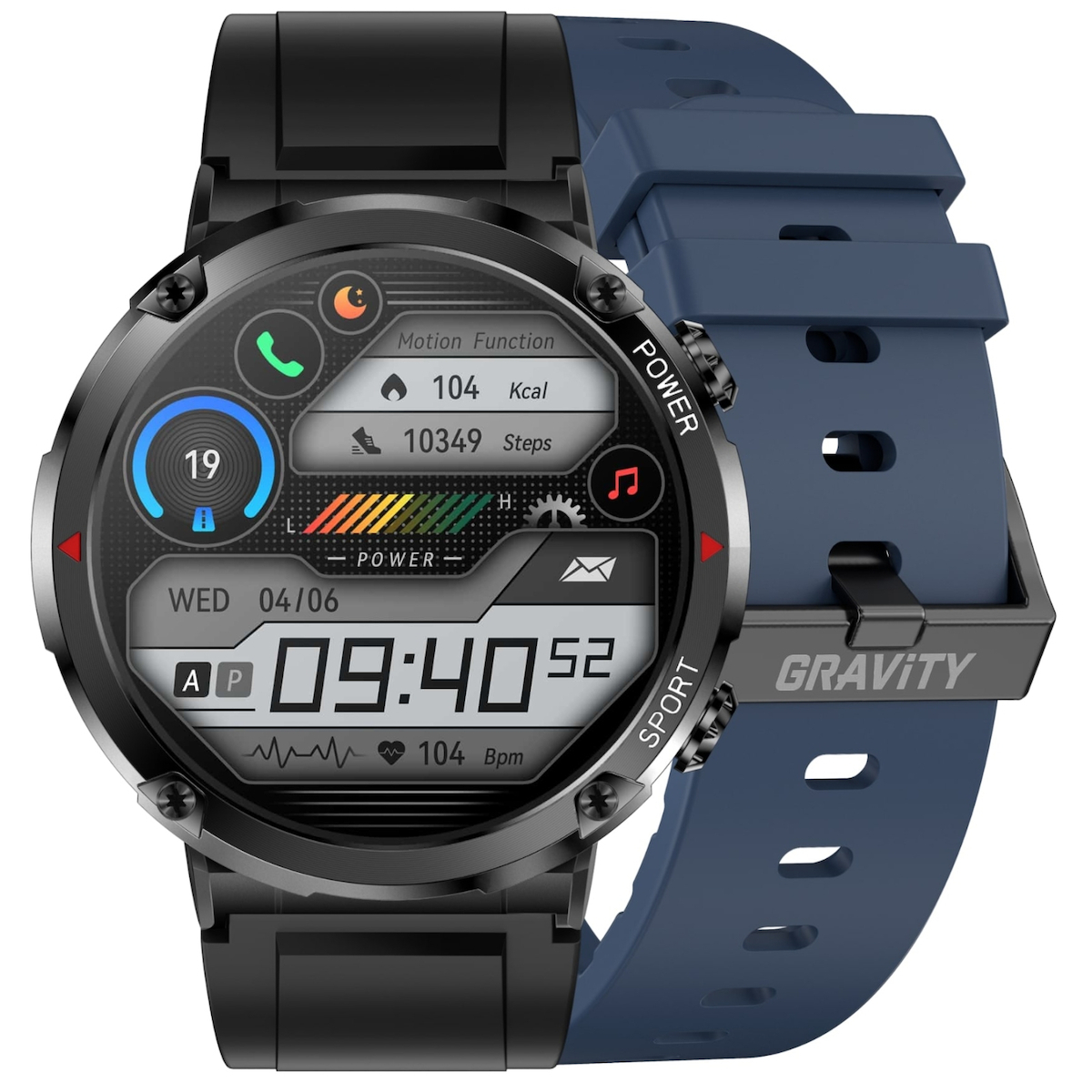 Gravity Zegarek Meski Smartwatch Gravity Gt21-5 Bk Bu Bk