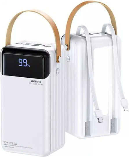 Remax RPP-565 Power Bank 60000mAh 22.5W with 2 USB-A Ports and USB-C Port Quick Charge 3.0 White view 2