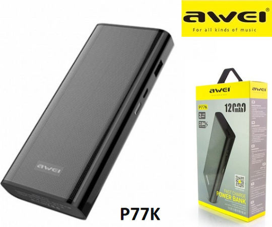 Awei P77K Power Bank 12000mAh with 2 USB-A Ports Black vista 3