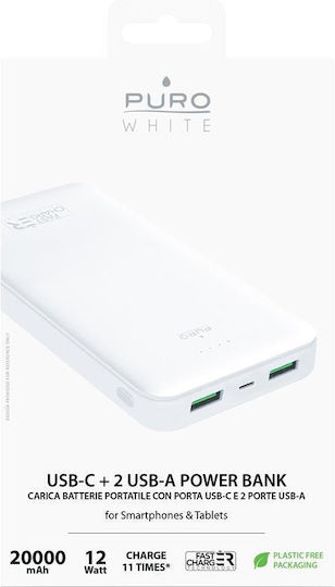 Puro Fast Charger Power Bank 20000mAh with 2 USB-A Ports and USB-C Port White view 3