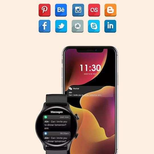 HK8 Pro Smartwatch with Heart Rate Monitor (Silver Case / Brown Leather Strap) view 3