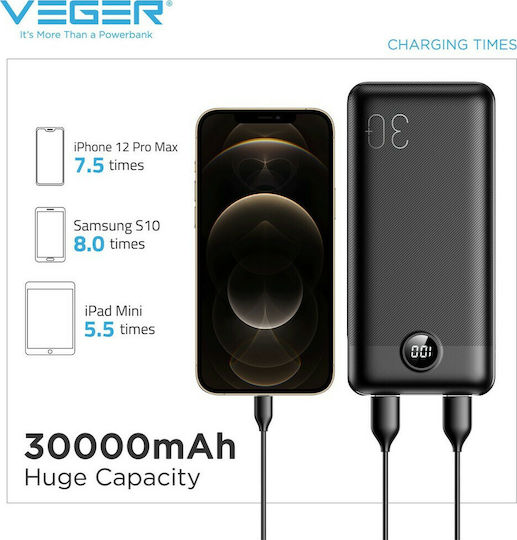 Veger L30 VP3008PD Power Bank 30000mAh 20W with 3 USB-A Ports and USB-C Port Black view 6