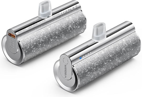 Veger W0573 Power Bank 5000mAh 12W with USB-C Port Power Delivery Glitter Silver view 4