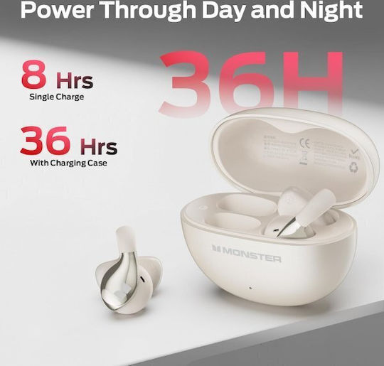 Monster AC225 Open Ear Bluetooth Handsfree Headphones with Sweat Resistance and Charging Case White view 3