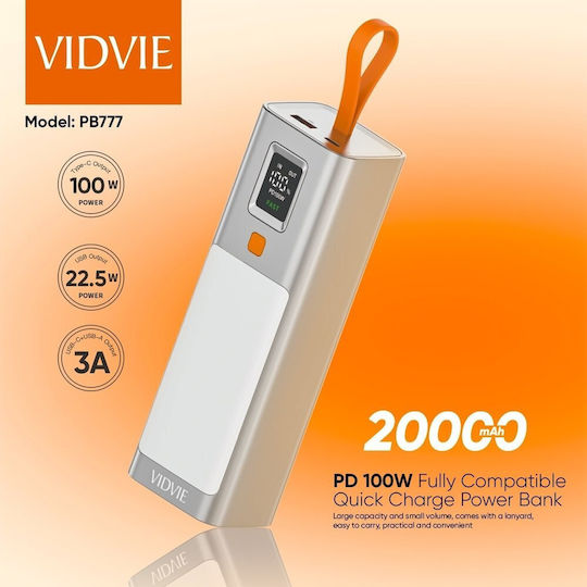 Vidvie PB777 Power Bank 20000mAh 100W with USB-A Port and USB-C Port Silver view 2