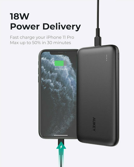 Aukey PB-N73s Power Bank 10000mAh 20W with 2 USB-A Ports and USB-C Port Power Delivery / Quick Charge 3.0 Black vista 5