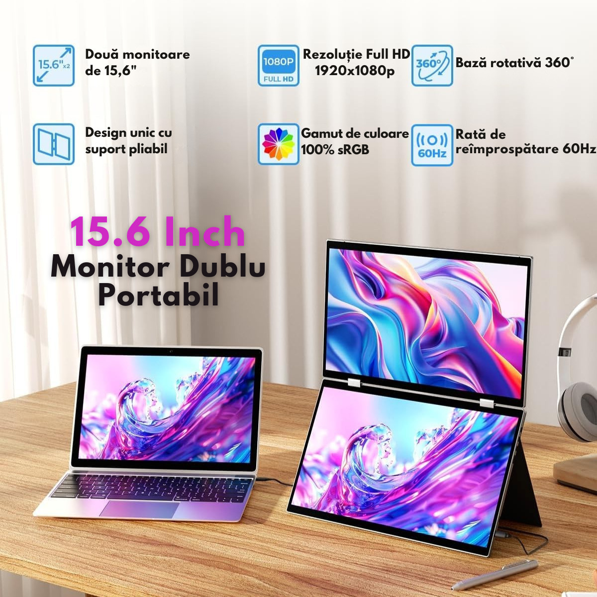 Qova IPS Touch Portable Monitor 15.6" FHD 1920x1080 White view 7