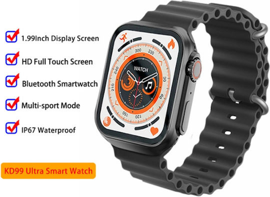 KD99 Smartwatch with Heart Rate Monitor (Black) vue 3