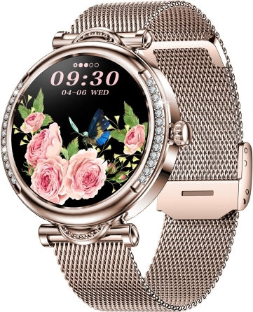 Cf32 1.27 Inch Screen Lady Smart Watch Steel Band Support Female Physiology Monitoring & 100+ Sports Modes Gold