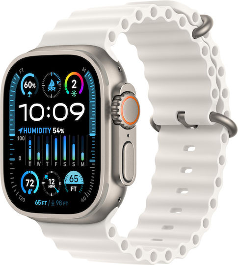 Apple Watch Ultra 2 Ocean Band Titanium 49mm Waterproof with eSIM and Heart Rate Monitor (White Ocean Band) view 9