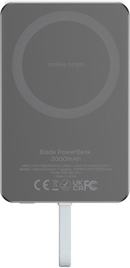 Mobile Origin Blade MagSafe Power Bank 3000mAh with 2 USB-C Ports Gray view 3