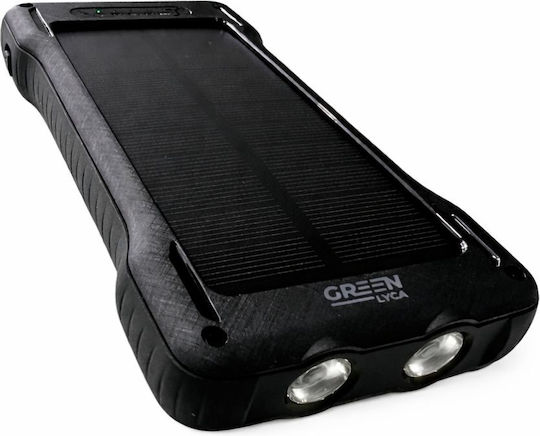 Green Lyca Solar Power Bank 10000mAh with 2 USB-A Ports and USB-C Port Black view 3